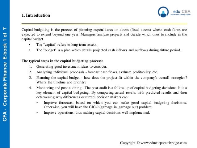 introduction for capital budgeting introduction for capital budgeting
